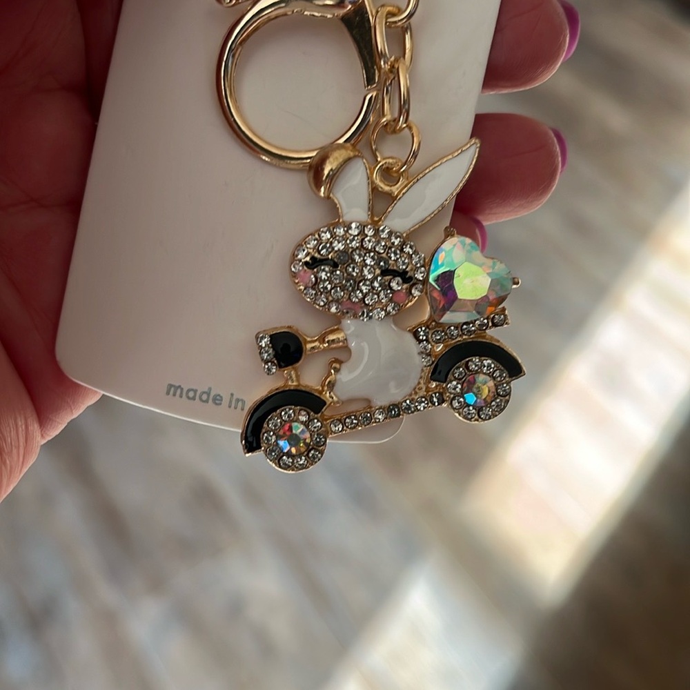 Gold and White Bunny‎ Keychain